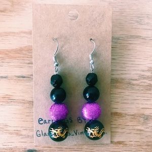 Pink and black Dragon Drop Earrings 🐉